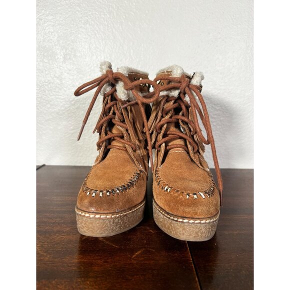 Sam Edelman Kemper Wedge Boots  Womens Sz 5 Suede Fringe Studded Platform - Picture 4 of 11